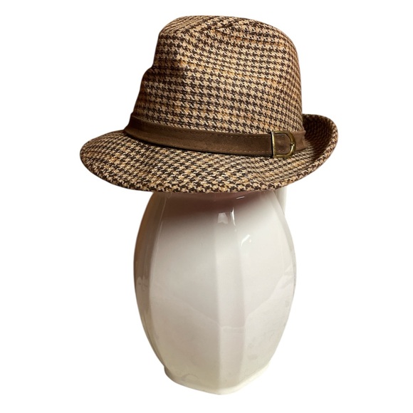 Vintage Stetson Tweed Fedora Trilby Hat Brown Wool Plaid Size 6 7/8 - Picture 1 of 12